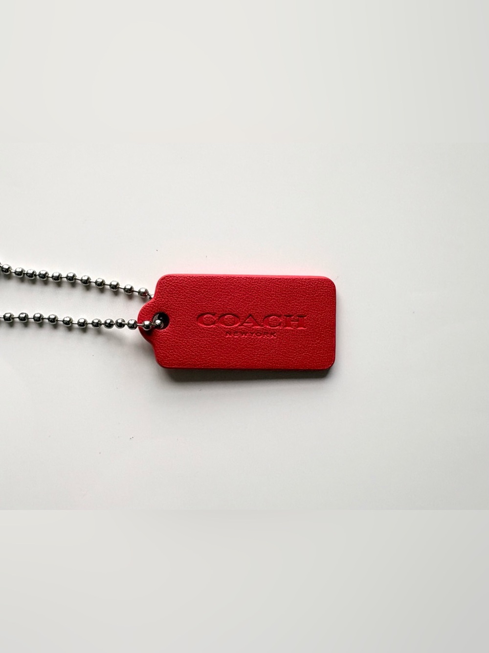 COACH 1.63" Small Red Leather Silver Hang Tag Hangtag Bag Charm Keychain Fob